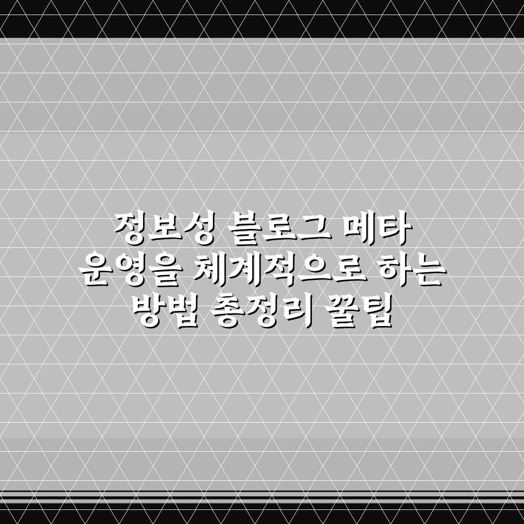 정보성 블로그 메타 운영을 체계적으로 하는 방법 총정리 꿀팁